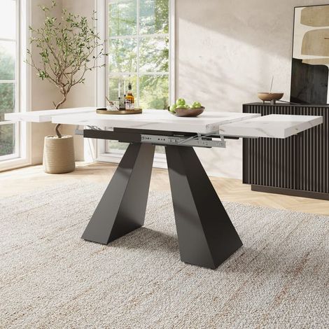 Tavolo da pranzo allungabile per 4-6 persone (99-159×74 cm), MDF+Metallo, bianco+nero