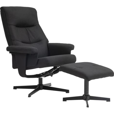 Fauteuil inclinable avec repose-pieds, fauteuil TV rembourré avec fonction inclinable et bascule, fauteuil pivotant en velours, pour salon ou chambre, noir