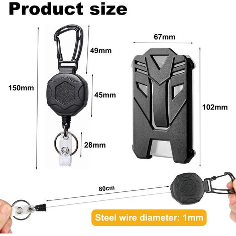 Badge Holder - Retractable Reel With Steel Cord - For ID Card And Access Card - 77 Cm Extension - Black - 2 Pcs (1/5)