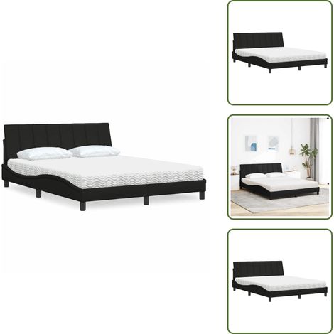 The Living Store Bett mit Matratze "Hanko" Schwarz 160x200 cm Stoff - Schlafzimmerbett (1/5)