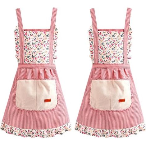 Ensemble de deux tabliers de cuisine ajustables avec poches, unisexe, adapté à la cuisine maison et autres usages similaires (rose). (1/5)