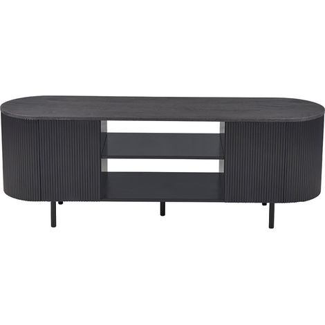 Mueble TV VAGOS – Color marrón oscuro – Mueble TV redondeado – 2 puertas & 2 nichos – 160 cm – Diseño contemporáneo