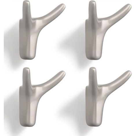 Lot de 4 patères doubles robustes en alliage de zinc pour couloir, chambre, salon, cuisine, vis incluses (nickel nacré) (1/5)