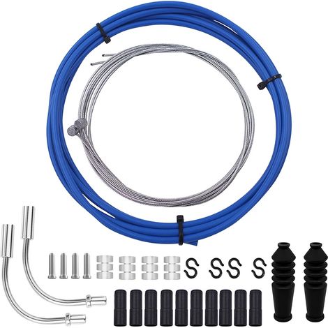 Set de Cable de Frein Vélo - Kit de Gaines de Câbles de Frein de Vélo de Montagne - Kit de Remplacement de Câble de Frein et Boîtier (Bleu) (1/5)