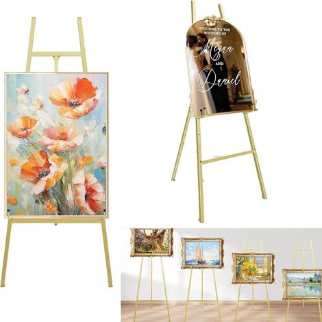 Chevalet De Mariage, MéTal De 110 Cm Pour Panneaux Chevalet Doré Grand Panneau De Bienvenue DéCoration De Mariage Tableau De Bienvenue Photo Hauteur RéGlable (1/5)