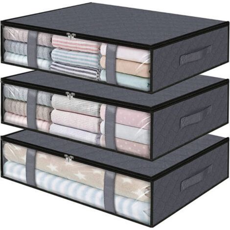 Lot de 3 sacs de rangement pliables pour vêtements, couvertures, sous le lit, pour ranger vêtements, chambre, couettes, gris (1/4)