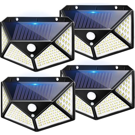Pack de 4 lampes solaires extérieures 100 LED Éclairage 1600 lumens Angle 270° Détecteur de mouvement 5m Étanchéité IP65 (1/5)