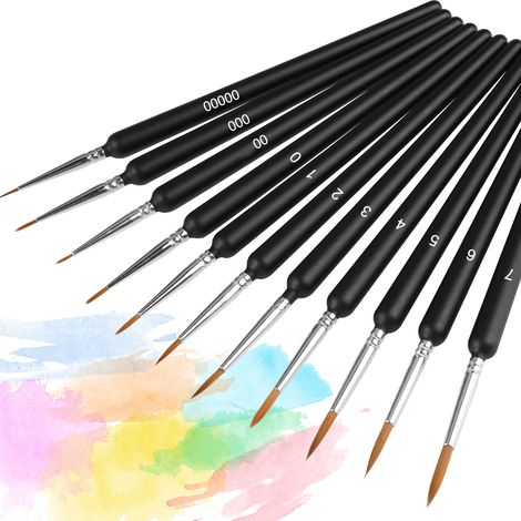Lot de 11 Pinceaux Fins pour Détails par Numéros, Acrylique, Aquarelle (1/5)