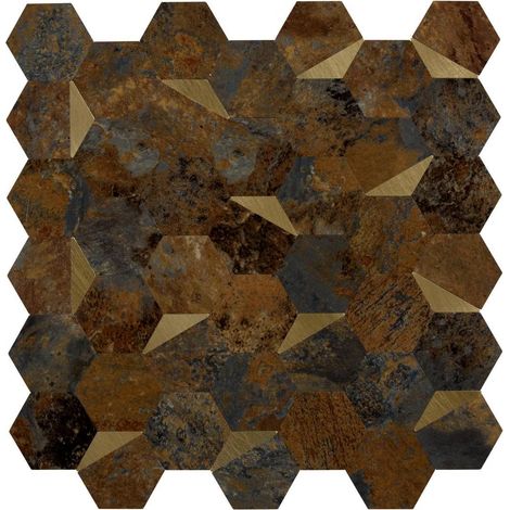 Lot de 2 Crédences Murales Hexagones "Mina" 30x31cm Marron (1/3)