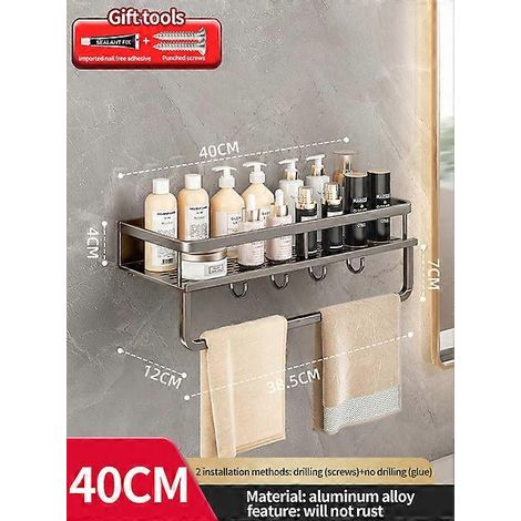 Étagère murale sans perçage pour accessoires de salle de bain, en aluminium, pour toilettes, gris, 40 cm - B (1/5)