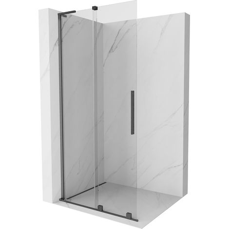 Mexen Velar L mampara de ducha corredera Walk-in 90 x 200 cm, transparente 8 mm, gris cañón cepillado - 871-090-003-03-66 (1/5)