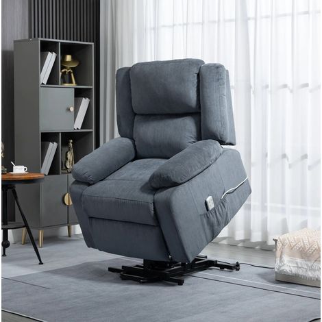 Poltrona relax elettrica 91x93x105 cm grigia in poliestere effetto velluto con funzione alzapersona (1/3)