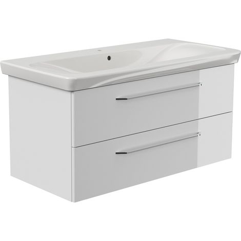 Fackelmann MILANO Badmöbel Set 2 Teile – Waschtisch mit Unterschrank fürs Badezimmer – Waschbeckenunterschrank mit Schubladen in Weiß – Badschrank hängend – 100 cm breit"-"08420 (1/5)