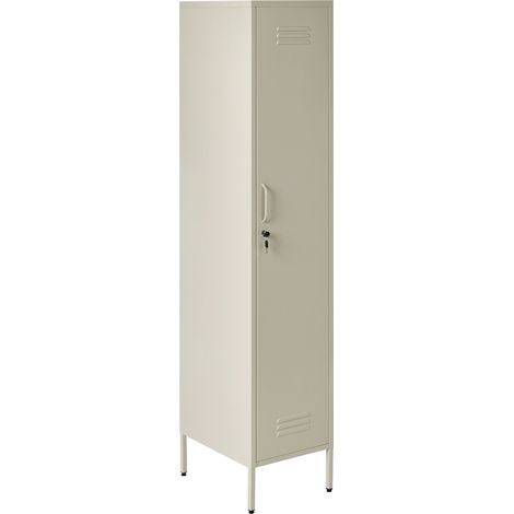 Metal Storage Cabinet Light Beige Metal Locker with 5 Shelves and Rail Modern Home Office FROME