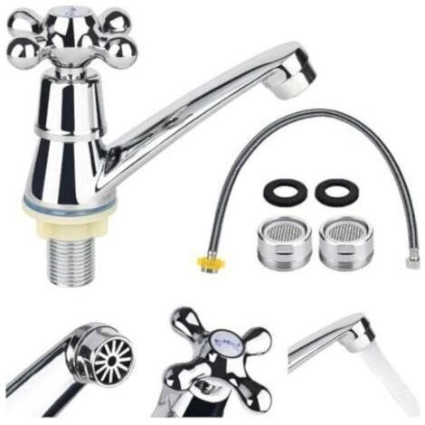 G1/2 Metall-Waschtischarmatur, Kreuzgriff-Handarmatur, Kaltwasserarmatur mit Filter, für wassersparende Badewanne