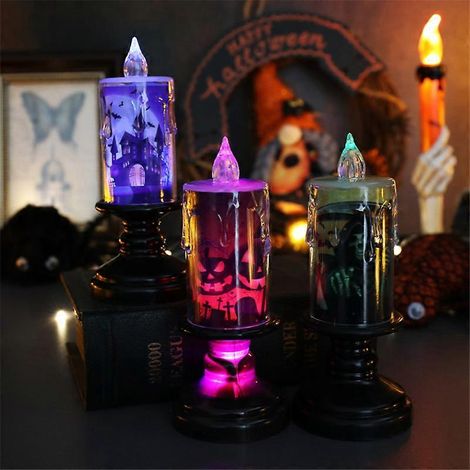 3er-Set flammenlose Halloween-Kerzen, batteriebetriebene LED-Schneekugel-Tornado-Lampe mit violettem Licht für die Halloween-Dekoration zu Hause. (1/5)