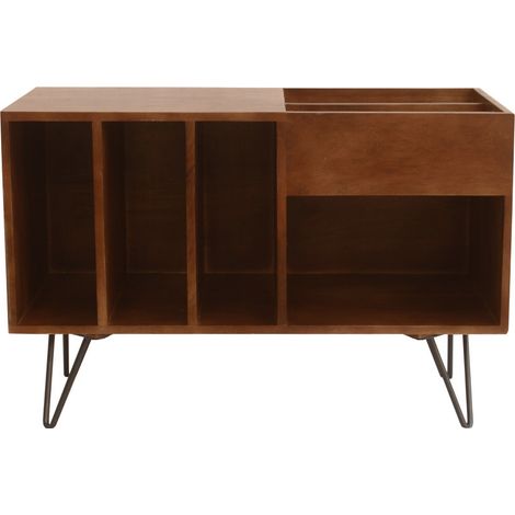 Credenza da collezione vinili in legno di mango massiccio tinto e metallo L90 cm BOOGIE