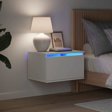 Wand-Nachttisch mit LED-Leuchten Weiß