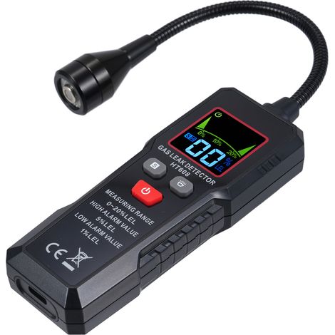 Détecteur de gaz combustible méthane n-butane éthylène gaz carburant avec tuyau souple torche alarme sonore lumineuse HT608 ABS noir 12.4x4.5x3.2cm 1 détecteur câble mode emploi (1/5)