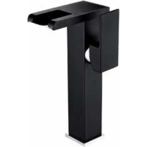 Hand Wash Faucet, LED Basin Faucet, Tall Waterfall Bathroom Faucet, Modern Elegant Design, Black Brass Basin Mixer Tap, Hot and Cold Water Available, 3 Color Changes, Black (1/5)