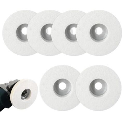 Lot De 6 Disque De Polissage, Disques De Polissage En Laine Feutre De Laine Roue De Polissage Outil De Meulage Pour Polissage Verre, Céramique, Plastique, Métal, Marbr (Blanc)