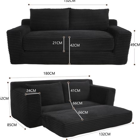 Divano letto nero in tessuto con memory foam, 2-in-1, compatto e senza montaggio (1/3)