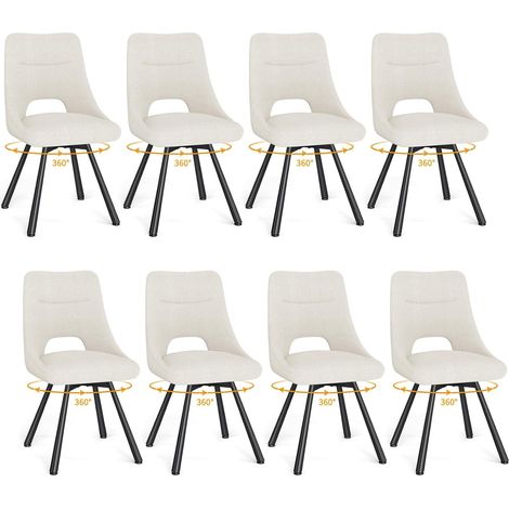 LEWE Lot de 8 Chaises de Salle à Manger, Chaise de Cuisine Pivotante à 360°, Capitonnée Chaise Salon avec Pieds en Métal, Beige