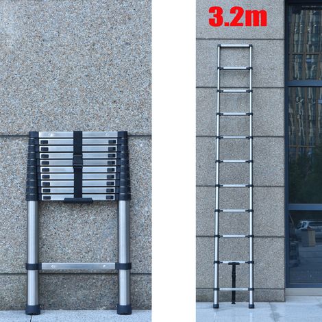 10.5FT Teleskopleiter 3,2M Ausziehbare Leiter, Klappleiter Stehleiter Rutschfester, aus hochwertigem Edelstahl, Ausziehleiter Mehrzweckleiter, Haushaltsleiter 150 kg Belastbarkeit