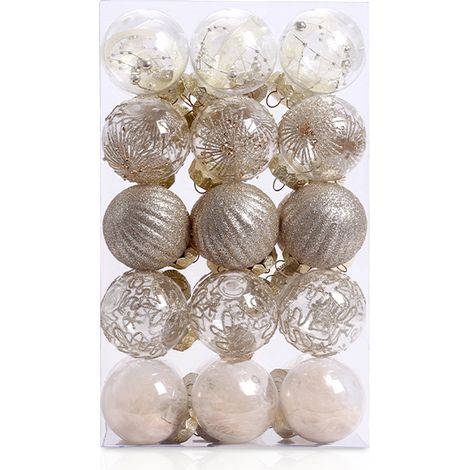 This Christmas tree ornament set, 60mm/2.36 inches, contains 30 clear, shatterproof ornaments and is ideal for decorating your Christmas tree.