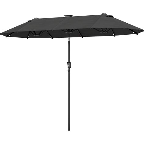 Doppelter Sonnenschirm 3x1,5m grau für den Garten, mit LED-Solarbeleuchtung, Drehkurbel und 2 Belüftungsöffnungen, ideal für Terrasse, Balkon oder Pool, robuster UV-Schutz.