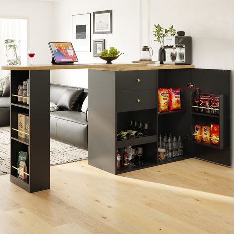 Meuble de rangement rotatif 105x39x102 cm noir en MDF avec 4 tiroirs et étagères ouvertes (1/5)