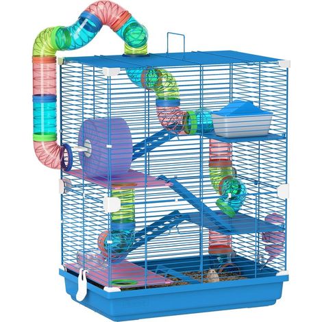 Cage pour hamster rongeur 4 étages avec tunnels mangeoire roue maison échelles 46 x 30 x 58 cm bleu (1/5)