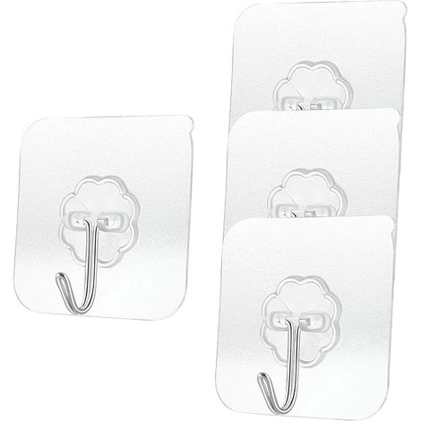 Ganci adesivi da parete da 4 pezzi, capacità massima 10 kg, non necessitano di foratura - Ganci per asciugamani per cucina e bagno - Ganci e pioli trasparenti per la casa