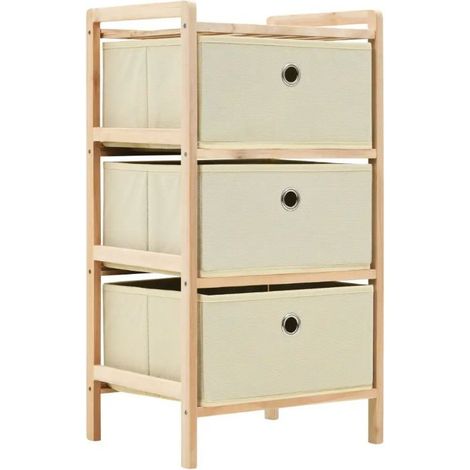Meuble de rangement 3 tiroirs cèdre naturel et tissu beige Finest