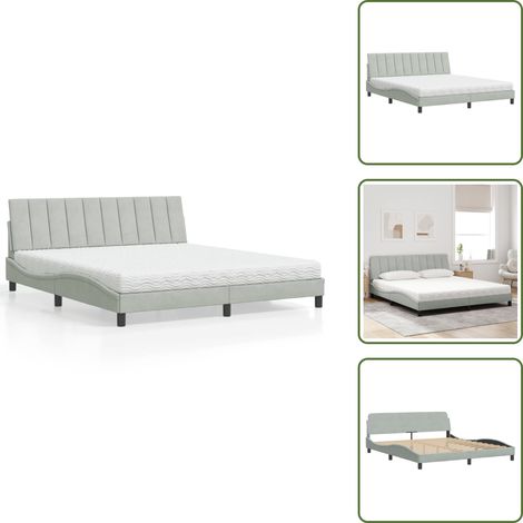 Lit avec matelas gris clair 180x200 cm velours - Lit - Lits - Meuble De Chambre À Coucher - Sommier (1/5)