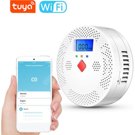 Tester elettrochimico portatile di CO Tuya WiFi, rilevatore di monossido di carbonio con schermo LCD, allarme acustico e visivo, promemoria di batteria scarica,