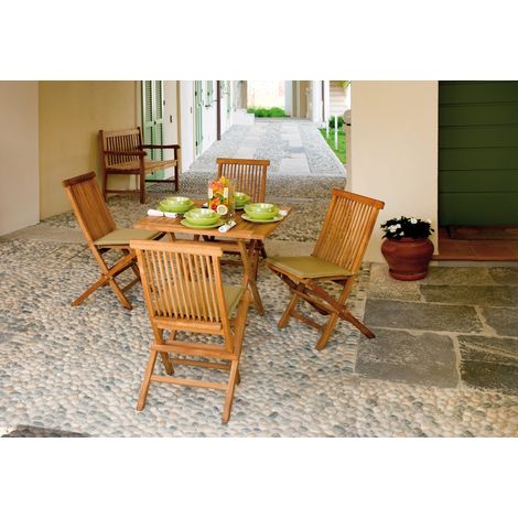 Set Pranzo per Giardino e Spazi Esterni 4 Posti in Teak con Tavolo Sedie e Cuscini Arredamento per Esterni (1/5)