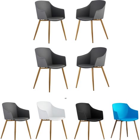 Juego de 4 sillas de plástico Eden con cojines de piel sintética - Silla de comedor acolchada para comedor, cocina - Gris (1/5)