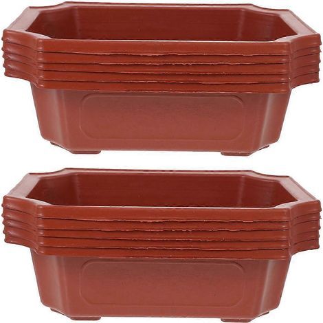 Lot de 10 pots à bonsaï style vintage en plastique, pots de culture rectangulaires classiques-16.2X11.7CM-Red (1/3)