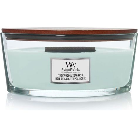 Candela WoodWick al profumo di salvia e alghe marine, 453,6 g, forma ellittica (1/3)