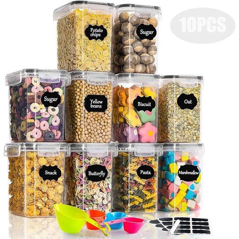 Boîte de rangement - Bocaux - Lot de 10 - Hermétiques - 1.6L - Transparent (1/4)
