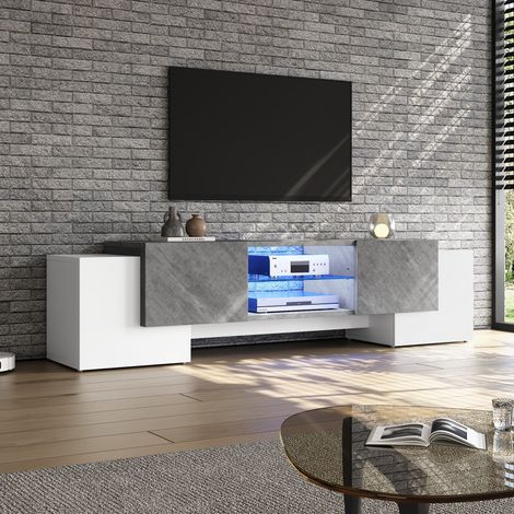 Mueble TV almacenamiento LED blanco y gris para salón OKMYHOME (1/5)