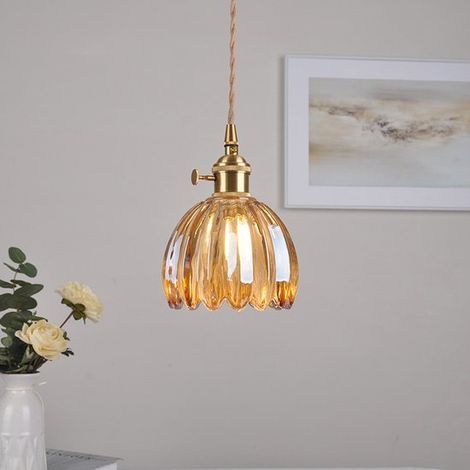 Suspension LED vintage - Lustre fleur ambre - Lumière blanc chaud - Pour chambre et salon - Ampoule LED incluse