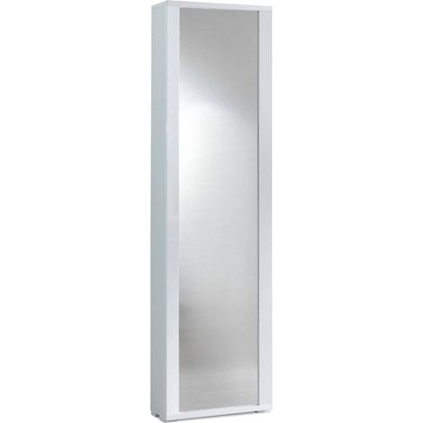 Dmora Scarpiera Datura, Mobile multiuso da ingresso con anta a specchio , Armadio moderno portascarpe a 7 ripiani, 100% Made in Italy, Cm 50x32hx182, Bianco, con imballo rinforzato (1/5)