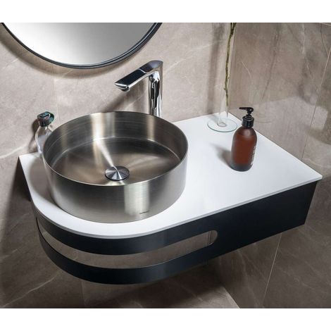 Table d'angle PULSE avec vasque 755x455mm, droite, inox brossé (1/2)