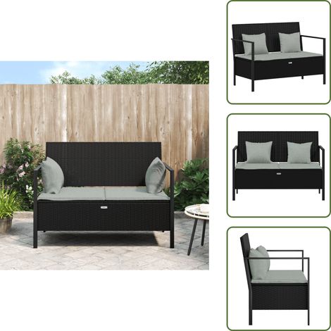 Rattan PE - vidaXL Panca da Giardino a 2 Posti con Cuscini in Polyrattan Nero - Acciaio