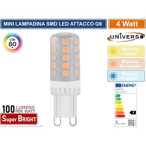 UNIVERSO SPARAC-G9-4W-CE3-N LAMPADINA LED G9 SPOTLIGHT 4W TUBOLARE SMD CHIP 400 LUMEN 3000K 4000K 6500K - Colore Luce:Bianco Caldo (1/2)