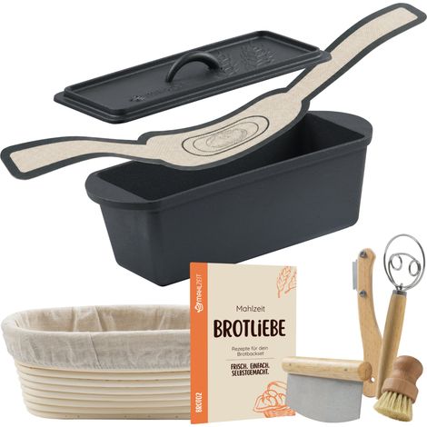 Mahlzeit Gusseisen Brottopf Set pre-seasoned, 3,2 Liter, mit Gärkörbchen, Brotschlinge und Zubehör (1/5)