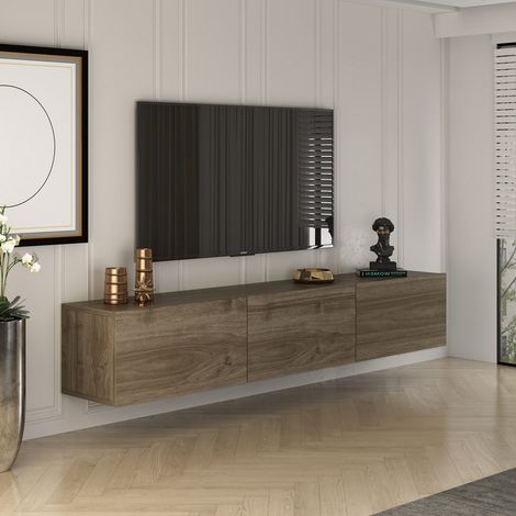 Mueble TV Saonara, 3 Compartimentos, 3 Puertas, Apertura Abatible, 150x32x30h cm Marrón Nogal (1/5)