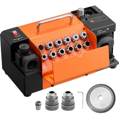 VEVOR Smerigliatrice Affilatrice per Punte da Trapano da 3-15 mm con Angolo di Punta Regolabile da 95° a 135°, Macchina ad Alta Velocita con 13 Pinze e Mola CBN per Officine e Garage 120 W (1/5)